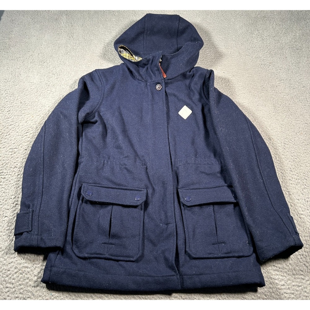 Burton Coat Womens Small Blue Plaid Lined‎ Wool Hooded Full Zip Winter Jacket